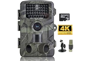 FunKind Camara Caza 50MP 4K, Camara Fototrampeo con Sensor de Movimiento, Cámara de Caza Nocturna Impermeable IP65, Visión Nocturna hasta 25m, Micro SD 32GB (HC808A)
