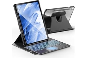 ‎INFILAND INFILAND für Samsung Galaxy Tab S9 FE/S9 Hülle mit Tastatur [Hochpräzises Trackpad &7 Farben Hintergrundbeleuchtung], 360 Grad Drehbare Abnehmbare Kabellose Tastatur mit Stifthalter, Schwarz