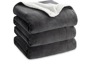 Bedsure Manta Cama 180 Invierno - Manta Cama 135 Polar Reversible de Franela y Sherpa, Manta Sofa Grande Gruesa 230x270 cm de Microfibra Suave y Borreguito, Antracita