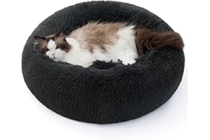 BEDSURE Hundebett waschbar Flauschiges Katzenbett - Ø 50 cm Donut Kissen, Katzenschlafplatz für Katzen Kleine Mittelgroße Hunde, Plüsch Katzenkissen Rund Kuschelbett Katzen Bettchen, Dunkelgrau