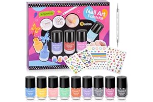 WAKANIYA Vernis à Ongles pour Enfants - Séchage Rapide, 9 Couleurs, Non Toxique, à Base d'Eau, Pelable, Faible Odeur - Mini Format pour Filles avec Autocollants de Pierres Précieuses
