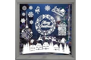 MKITNVY 84 Pièce NoëL Autocollants Fenetre Réutilisable, Stickers Noel Fenetre, Décoration de Noël Electrostatique PVC Amovibles Autocollant Fenêtre Stickers pour DIY Deco NoëL Intérieur (B)