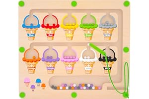 MTYOKILN Magnetic Color & Number Maze - Montessori Wooden Color Matching Learning Counting Puzzle Board - Toddler Fine Motor Skills Toys for Boys Girls 3 4 5 Years Old