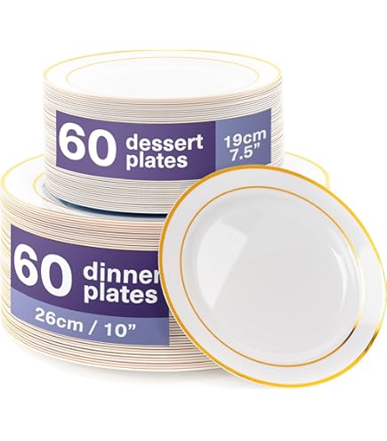 AKOLAFE 50 witte plastic borden met gouden rand, 2 maten