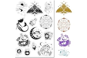 CRASPIRE Falena Fase Lunare Fungo Timbro In Gomma Trasparente Sole Tarocchi Sirena Pozione Magica Guarnizioni In Silicone Trasparente Timbro per Diario Creazione di Carte Fai Da Te Scrapbooking Album