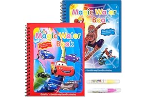 ‎PUDUOY Wassermalbücher, 2 Magische Malbücher für Kinder, Wassermalbuch Water Magic Book mit Wasserstift Wiederverwendbares Doodle Buch Magie für Kinder Bildung Zeichnung Cars Doodle Spielzeug (Held + Auto)