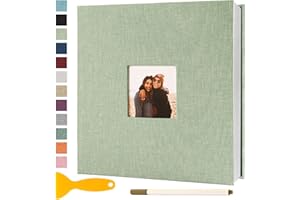 SEMFALBUUMS Album Fotografico Autoadesivo 28x27 CM in Lino Album Portafoto Personalizzabile Scrapbook Photo Album Fotolibro Ricordi Nascita Matrimonio Travel Journal Guest Book, 40 Pagine Verde Erba