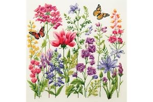 51buyoutgo Kit Punto Croce Fiore, Schemi Quadri Set Ricamo Punto Croce Kit da Ricamare Principianti Starter Stampato Prestampato Completo Bambini Cross Stitch Embroidery Ricami 30 x 30 cm