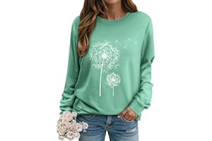 Dresswel Damen Löwenzahn Sweatshirt Langarmshirt Pusteblume Drucken Pullover Herbst Winter Bluse Tops Oberteile