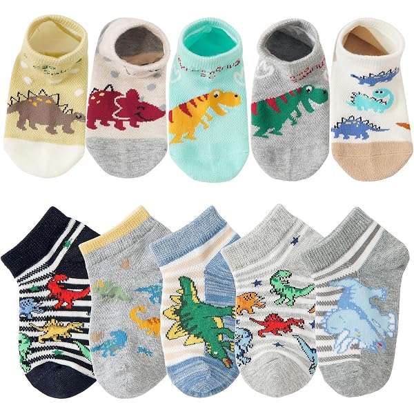 QKURT 5 Pairs Boys Socks, Cute Dinosaur Toddler Socks School Sports Socks Soft Cotton Athletic Socks For Infants Toddlers Kids Aged 1-8