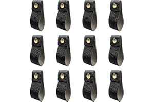 Eozighi 12 Piezas Tiradores de Piel Para Muebles Tiradores de Cuerode Cuero Más Grueso Para Armarios de Cocina, Puertas, Familia, Cajones(Negro)