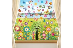 ‎QUNKUN Fensterbilder, 148 Stück Schmetterlinge Fensteraufkleber, Schmetterlings Fensteraufkleber, Selbstklebend Fenstersticker Blumen, Frühling Fenster, Frühling Fenster Anti-Kollision Fenster Deko