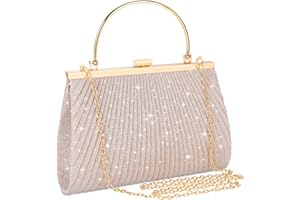 ISEYOU Pochette Donna Elegante, Borsa Elegante Donna Cerimonia con Catena Dorata Rimovibile e Fibbia in Strass Brillante Clutch a Grande Capacità, Borsa da Sera - Per Matrimoni, Feste