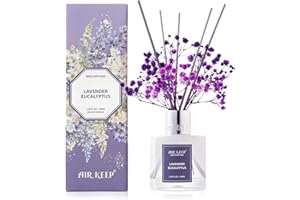 Airkeep Profumatore per Ambienti Lavender Eucalyptus, Profumatore per Ambienti con 8 Bastoncini di Fragranza, Diffusore di Fragranze per Bagno, Appartamento, Decorazione Della Casa, 100ml