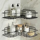 DALUCI Set of 2 Metal Bathroom Corner Shelf Rack | No Drilling Self Adhesive Wall Mounted Storage Organizer for Bathroom & Ki