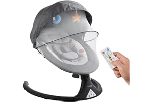 VEVOR Columpio para Bebé, 5 Velocidades, 3 Posiciones de Asiento, con Panel Táctil de PVC, Control Remoto, Bluetooth, 10 Canciones de Cuna y Mosquitera para 0 a 9 Meses, 720 x 630 x 470-690 mm