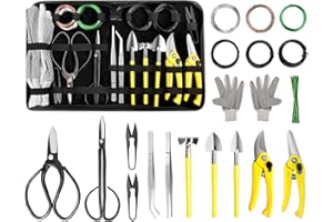 MOSFiATA Set di 19 Attrezzi Bonsai, Set di Attrezzi da Giardinaggio Che Include Forbici da potatura, Forbici Bonsai, Mini rastrello, Pala a Punta Tonda, Filo Bonsai e Guanti da Giardino