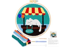 JSRQT Punch Needle Kit Chat Punch Needle Broderie Kit avec Instructions Crafts Kit D'aiguilles à Poinçonner pour Adultes Enfants Débutants Poinçon Outils de Broderie Activité Manuelle Adulte