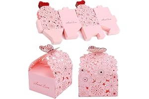 WUUOOEI Caja de Regalo para Fiestas, 50 Piezas Cajas Mariposas Rosa, Cajas de Dulces para Boda, Cajas de Papel para Caramelos, para Bodas, Navidad, Cumpleaños, Vacaciones, Graduación, Bautizo, 7*6.5*8.5 cm