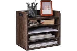 ‎YMYNY YMYNY Schreibtisch Organizer aus Holz, Dokumentenablage, A4, Aktenmagazinhalter Bücher, Papierbriefzubehör, Sammler, mit 5 Fächer, 3 verstellbaren Ordnerregale, für School, Büro Grau HBC006G