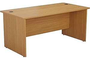 Office Hippo Heavy Duty Rectangular Office Desk, Home Office Desk, Office Table, Integrated Cable Ports, PC Desk For Office or Home, 5 Yr Wty, MFC, Oak, 140cm x 60cm