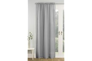 Tyrone Textiles Ltd Tahiti Grey Pom Pom Trim Linen Look Voile Panel (Drop - 48" (122cm))