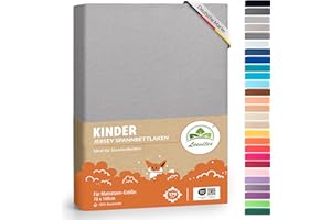 ‎LEEVITEX Premium Kinder Spannbettlaken leevitex® | 1er Set | Für Babybett & Kinderbett 70 x 140 cm | 100% hochwertige Mako-Jersey-Baumwolle | Öko Tex geprüft | Grau