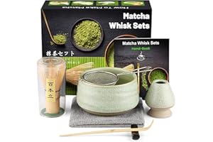 ADMYGO Set di 7 pezzi Matcha Broom, set di tè Macha con matcha spoon, supporto per whiska, scopa, shovel, strainer, matcha, accessori per matcha, set da tè tradizionale giapponese, verde