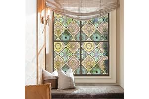 dktie Window Cling Stained Glass Window Film Decorative Window Film Vinyl Non Adhesive Privacy Film Heat Control Anti UV, for Bathroom Shower Door Coverings (90x200cm)