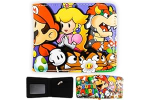 Wirhaut Mari Portemonnaie Kinder,Super Bros Geldbörse Anime Zeichentrick Cartoon Kinder Leder Portemonnaie Bi-Fold Geldbeutel Geburtstagsgeschenk für Cartoon Fans Jungen Mädchen