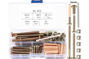 XHJZGCTECH M6x40/50/60/70/80mm Crib Screws Assortment 20-Set Wooden Double beds Hardware Replacement Kit,Bolts & Barrel Nuts & Wooden Dowels, Hex Socket Head Cap Screws Nuts for Headboards Furniture (50)