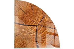 WALLFLUENT Kamin Bodenplatte Glas 1/4 100x100 cm Bodenbelag Schutz vor Schäden Spritzwasserschutz Schutz vor Glut Wohnzimmer Sicherungsblech Viertelkreis Herdboden Polierte Kanten - Holzmaserung im Querschnitt