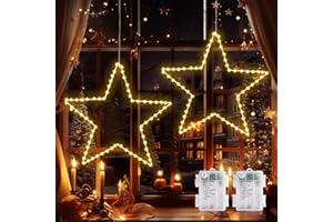 ‎GLOBALINK GlobaLink Gwiazdy bożonarodzeniowe, 50 cm, bardzo duże baterie, okna, gwiazdy, wodoodporne światła LED z funkcją pomiaru czasu i 8 trybami, składane lampki okienne na wesela, przyjęcie, dekoracja