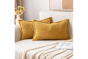 MIULEE Funda de Cojines para Sofá 30x50 cm Funda de Almohada de Corduroy Súper Suave Cojin de Pana a Rayas Decoración Moderna para Sofá Silla Cama Sala de Estar Dormitorio 2 Piezas Cúrcuma