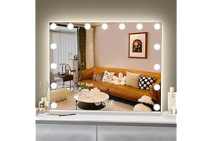 ‎HANSONG Hansong Hollywood Spiegel mit Beleuchtung, dimmbar, Hintergrundbeleuchtung + Frontbeleuchtung, Make up Spiegel mit Beleuchtung für die Wand, Memory-Funktion, gehärtetes Glas