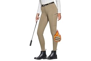 FitsT4 Sports Damen Winterreitleggings Fleece-Reithose Silikon Vollbesatz Reithose mit Reißverschluss-Taschen und Gürtelschlaufen