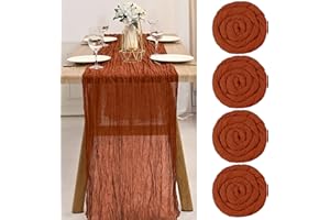 TERUNTRUE Käsetuch Tischläufer 4 Stück Pack Terrakotta Rohe Baumwolle Tischfahne Transluzent Tischfahne Tüll Tischdecke 13 Fuß Bohemian Stil Land Dekoration Küche Hochzeit Urlaub Party Artikel Terrakotta 400cm