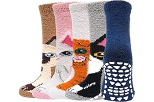 LOFIR Chaussettes Pilou Pilou Enfant: Chaussettes Chausson Antidérapantes en Polaire Double Face Chaude pour l’Hiver - Épaisses et Thermiques Cadeau pour Fille et Garçon 5 Paires
