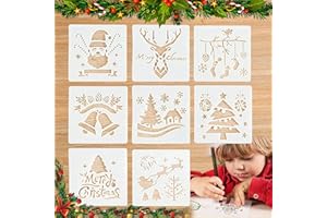 JOKILY 8 Pezzi Modello Stencil Natale, Christmas Stencil Pittura, Stencil Natalizi Riutilizzabili in Plastica, Set di Stencil Natalizi Fai-da-te Decorazioni per Bambini Pittura