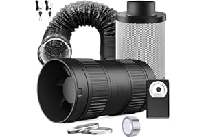 FanGoFast Lüftungsset 100mm Rohrventilator 221m³/h mit Drehzahlregler, Aktivkohlefilter, Abluftschlauch, Aluminiumfolienband und Klemmen – Belüftungssystem für Growzelt, Growbox & Gewächshaus‌