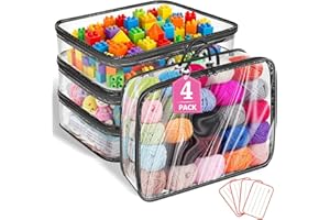 IPALAMILA Clear Yarn Storage Bag, 4 PCS Portable Yarn Storage Organiser Set, Dust-Proof Wool,Toys,Clothes,Blanket Storage Bag with 4 Lables, Knitting Organizers with Zippers & Handle, Clear Bag for Saving Space