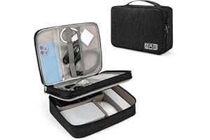 Tunejoy Bolsa de Accesorios Electrónicos Organizador de Viaje para Tableta de 2 Capas Portátiles Estuche Cables de Almacenamiento para Cargador Banco de Energía 27x20x8 cm Negro