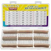 ALLECIN 25 Values 1/2W Electronic Carbon Film Resistors Kit 1 Ohm to 1M Ohm 1/2 W Resistance Carbon Film 5% Tolerance 1/2 Wat
