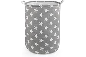 Ballery Cesto para la Ropa, Cesto para Guardar Ropa Sucia Plegable, Cesta Redonda de Almacenamiento de lavandería, Algodón, Gris Estrella