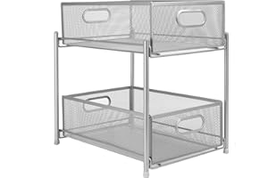 Maison & White 2 Tier Sliding Steel Shelves | Cupboard Organisers | Sliding Storage Baskets | Kitchen Organisers | Bathroom Storage | Space Saving Shelf | M&W