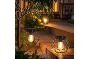 Ketom 2 Pezzi Lanterna Solare da Esterno, IP65 Impermeabile Lampada Solare da Giardino, Appendere/In Piedi, LED Retro Illuminazione per Balcone Terrazza Festa Decorazione, Bianco Caldo, A forma di V