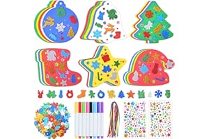 RICEDUO Christmas Crafts for Kids, 270 Pcs Christmas Foam Stickers Kit, 6 Styles Xmas Form Crafts Hanging Ornaments, DIY Christmas Crafts Decorations for Kids Holiday Party Favors Supplies