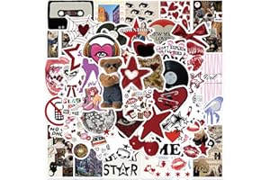 NICECONE 50 Pcs Aesthetic Downtown Girls Stickers, Red and Black Y2K Vinyl Waterproof Trendy Stickers for Girls Teens Grunge Vinyl Decals for Water Bottle Laptop Skateboard Journal (Downtown Red)