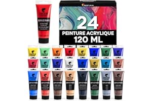 Zenacolor Peinture Acrylique 120ml, Kit de 24 Tubes Couleurs, Grand Format, Peinture pour Bois, Toiles - Loisir Créatif Adulte