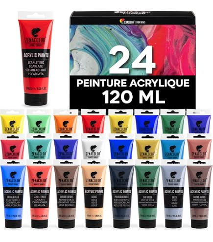 Lot De 6 Peintures Acryliques 500g - Haute Pigmentation Pour Toile, Bois, Pierre - Couleurs De Base (Blanc, Noir, Rouge, Jaune, Bleu, Vert)
